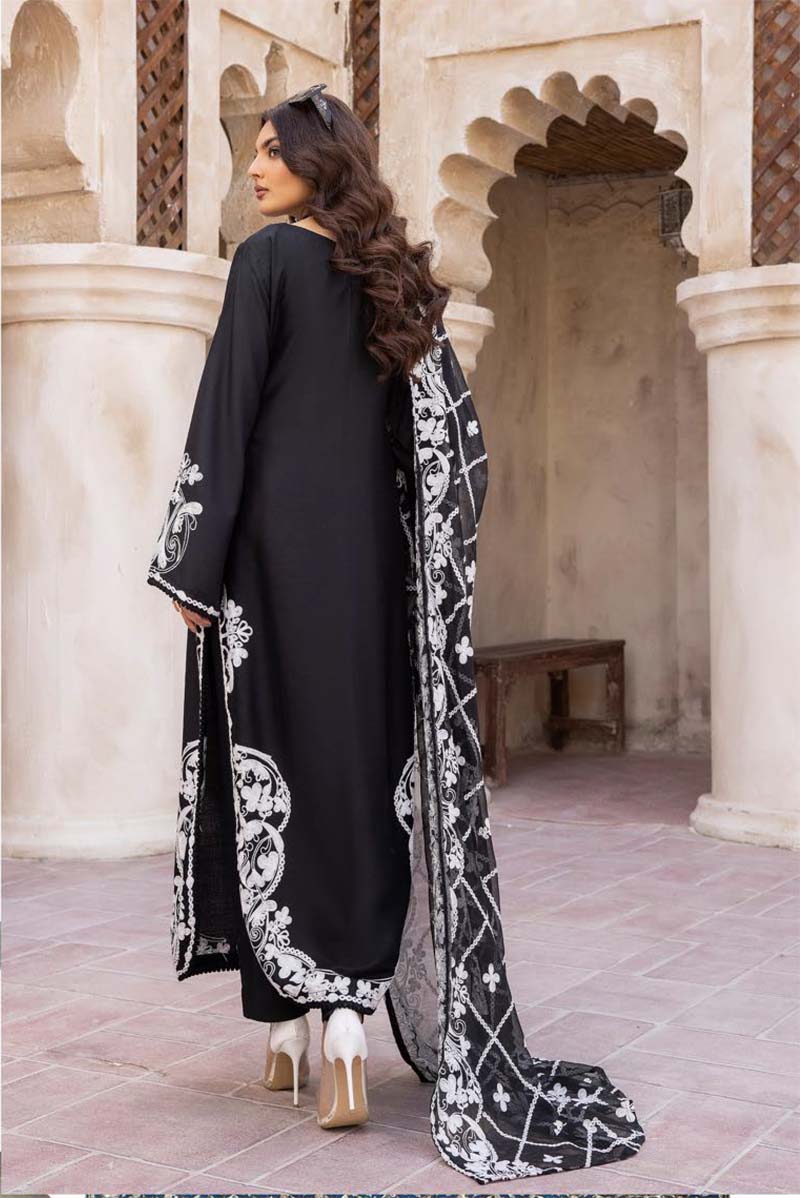 Khoobsurat Black Mummy & Kids 3 Piece Suit With Embroidered Dupatta - Desi Posh