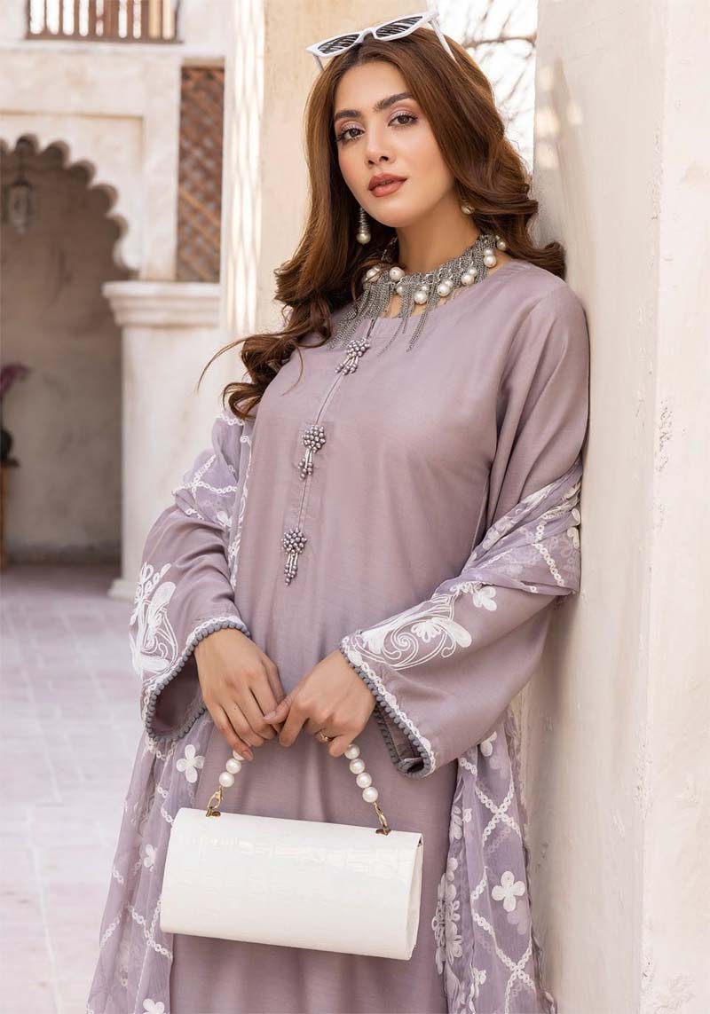 Khoobsurat Taupe Mummy & Kids 3 Piece Suit With Embroidered Dupatta - Desi Posh