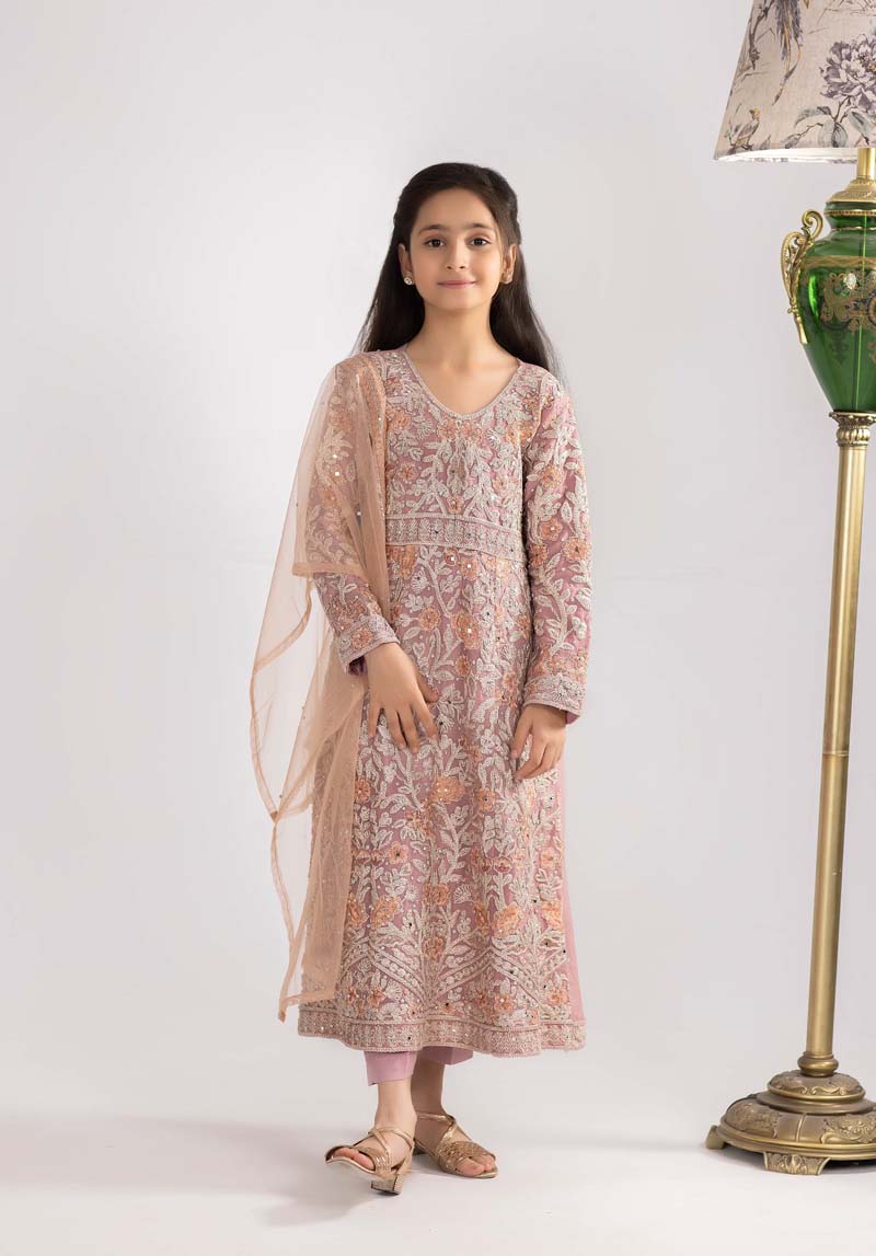 Simrans Mummy & Me Formal Pink Girls Long Gown Suit - Desi Posh