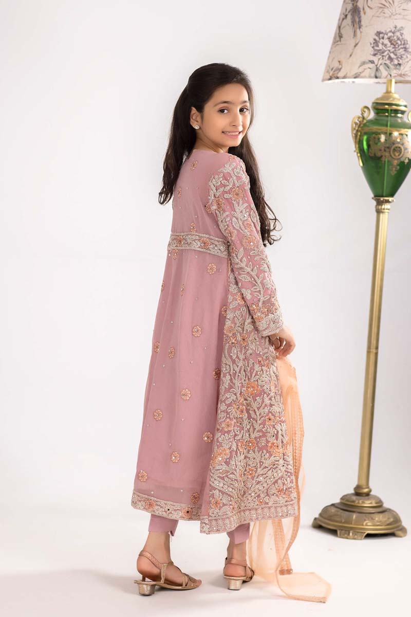 Simrans Mummy & Me Formal Pink Girls Long Gown Suit - Desi Posh