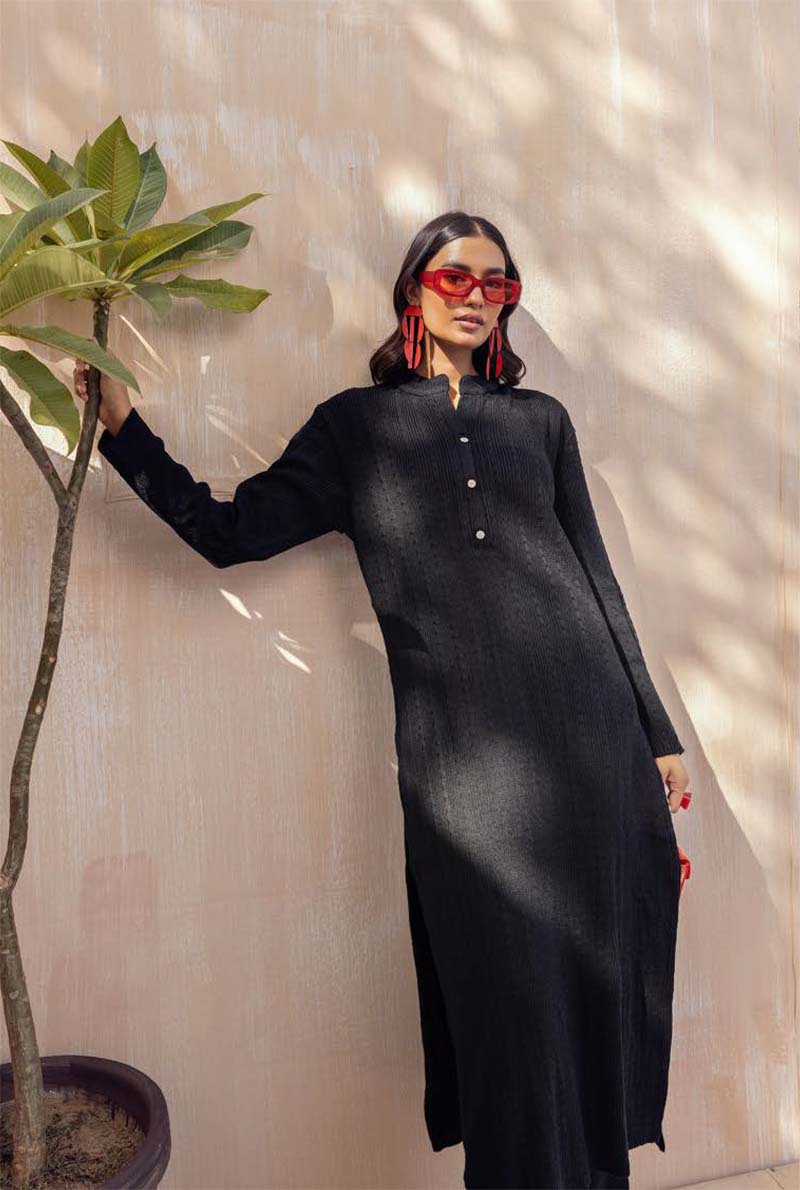 Savera Knitted Long Co ord Set Black - Desi Posh
