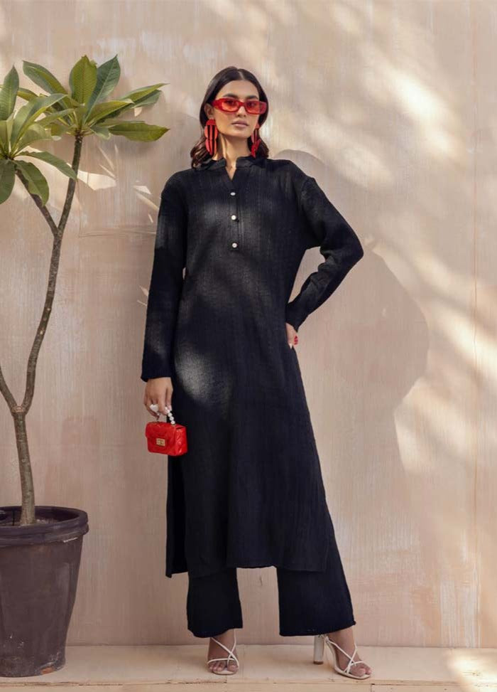 Savera Knitted Long Co ord Set Black - Desi Posh