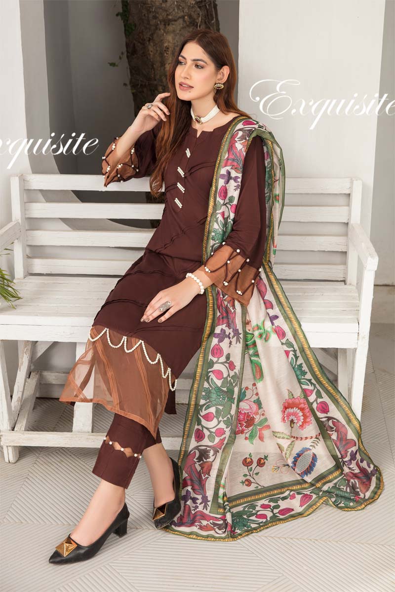 Lamika 3 Piece Linen Suit with Digital Print Monal Dupatta PPC15 - Desi Posh