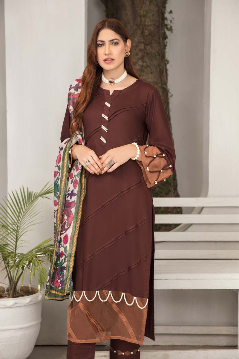 Lamika 3 Piece Linen Suit with Digital Print Monal Dupatta PPC15 - Desi Posh