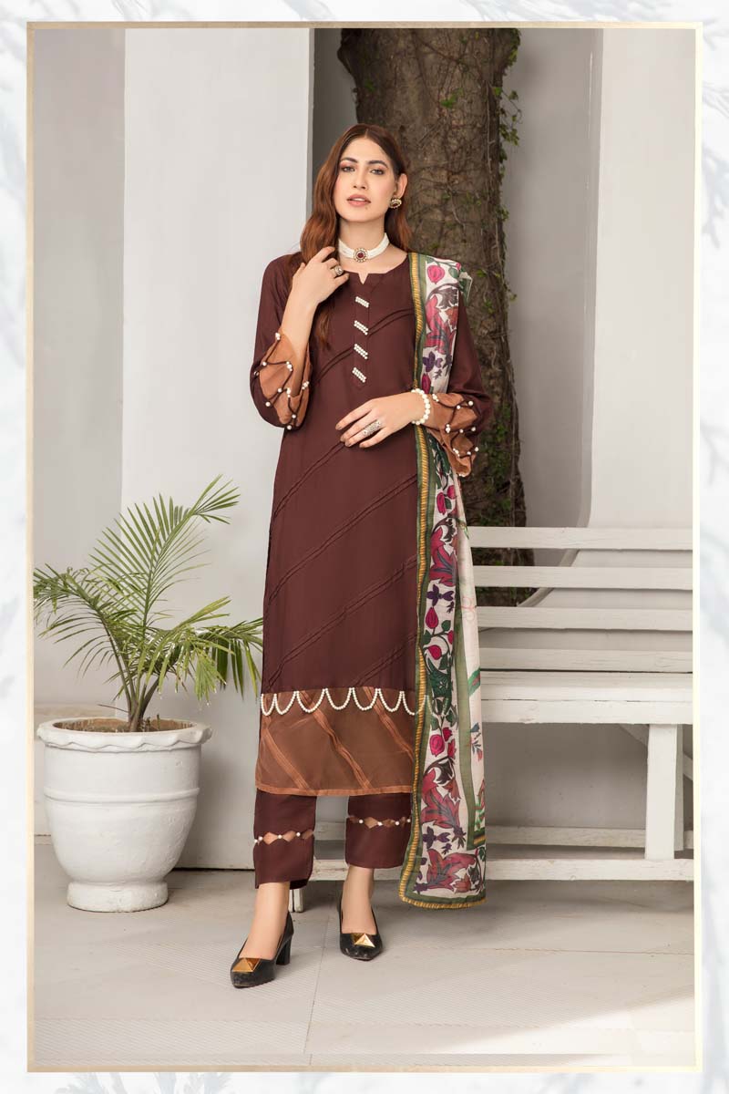 Lamika 3 Piece Linen Suit with Digital Print Monal Dupatta PPC15 - Desi Posh