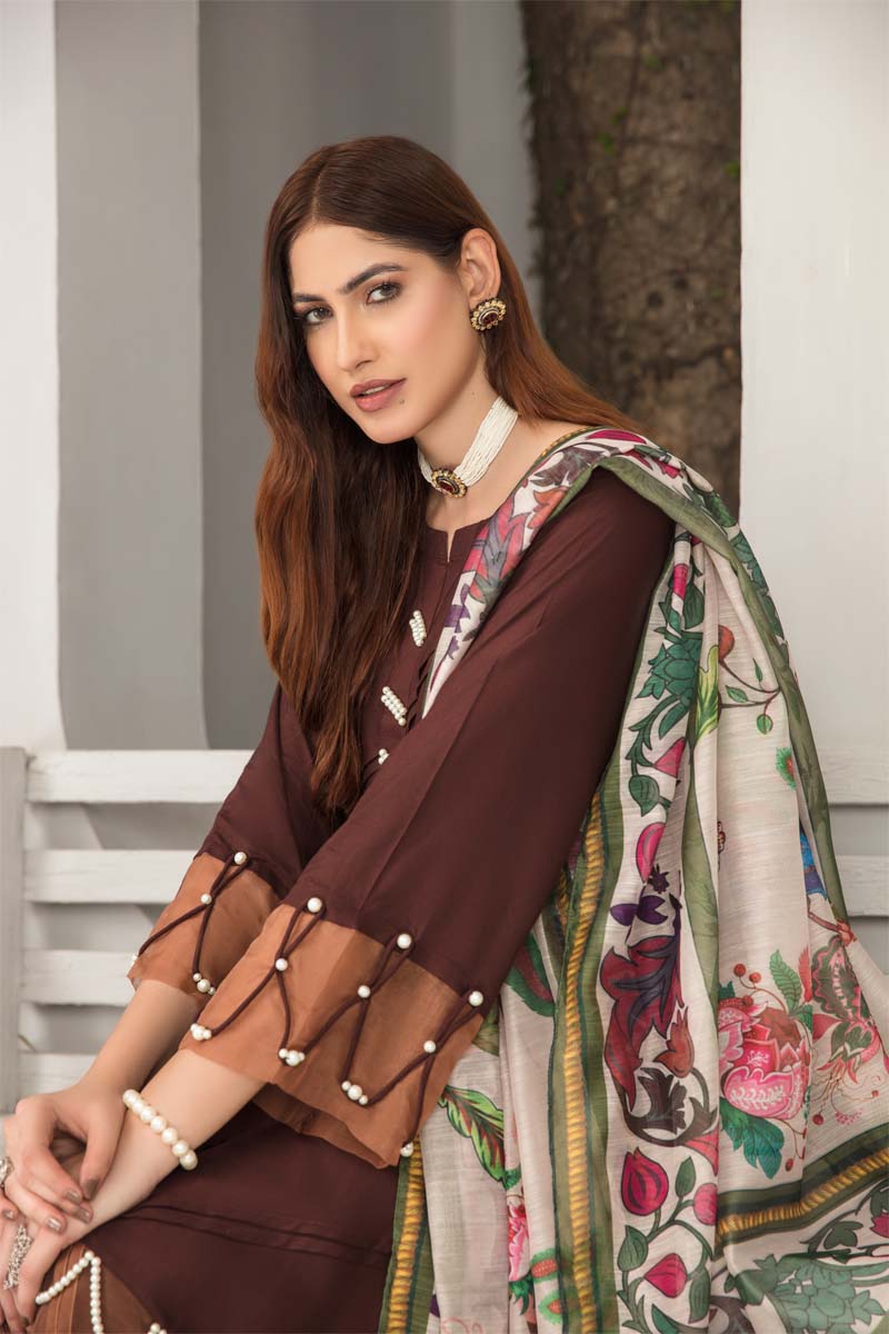 Lamika 3 Piece Linen Suit with Digital Print Monal Dupatta PPC15 - Desi Posh