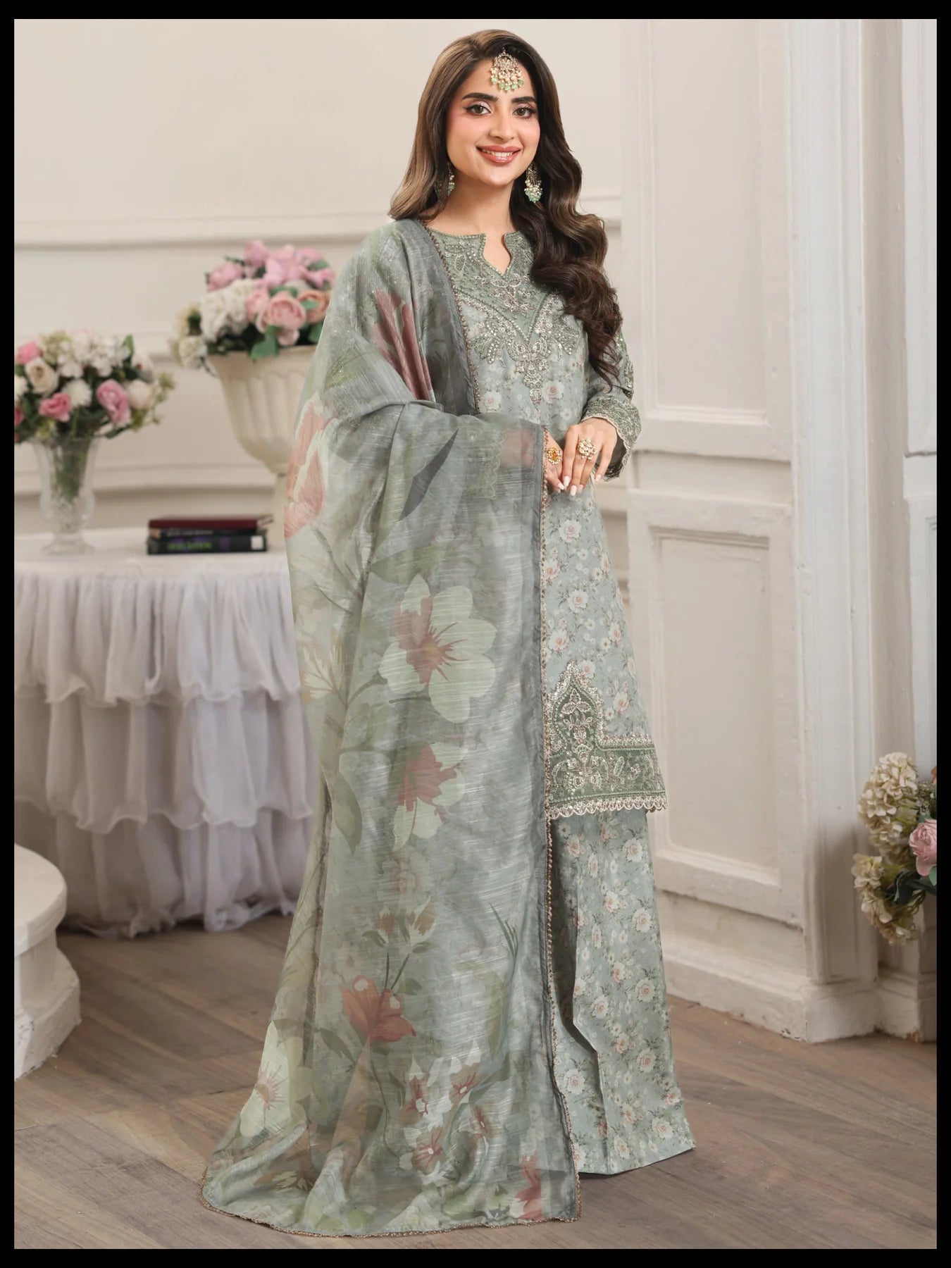 sage green eid dress Ivy Essential Flare Abaya- Light Sage Green main image 1