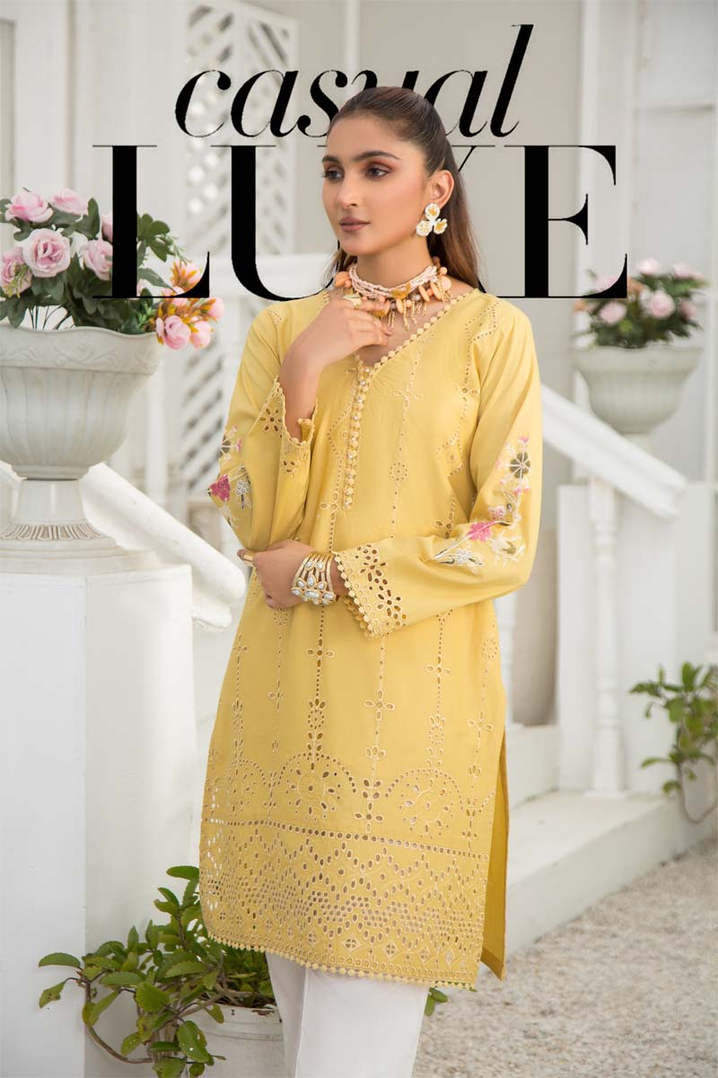 Image Inspired Cotton Mustard Chikan Embroidered Kurta - Desi Posh