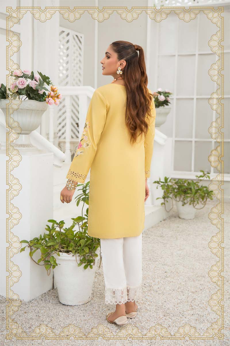 Image Inspired Cotton Mustard Chikan Embroidered Kurta - Desi Posh