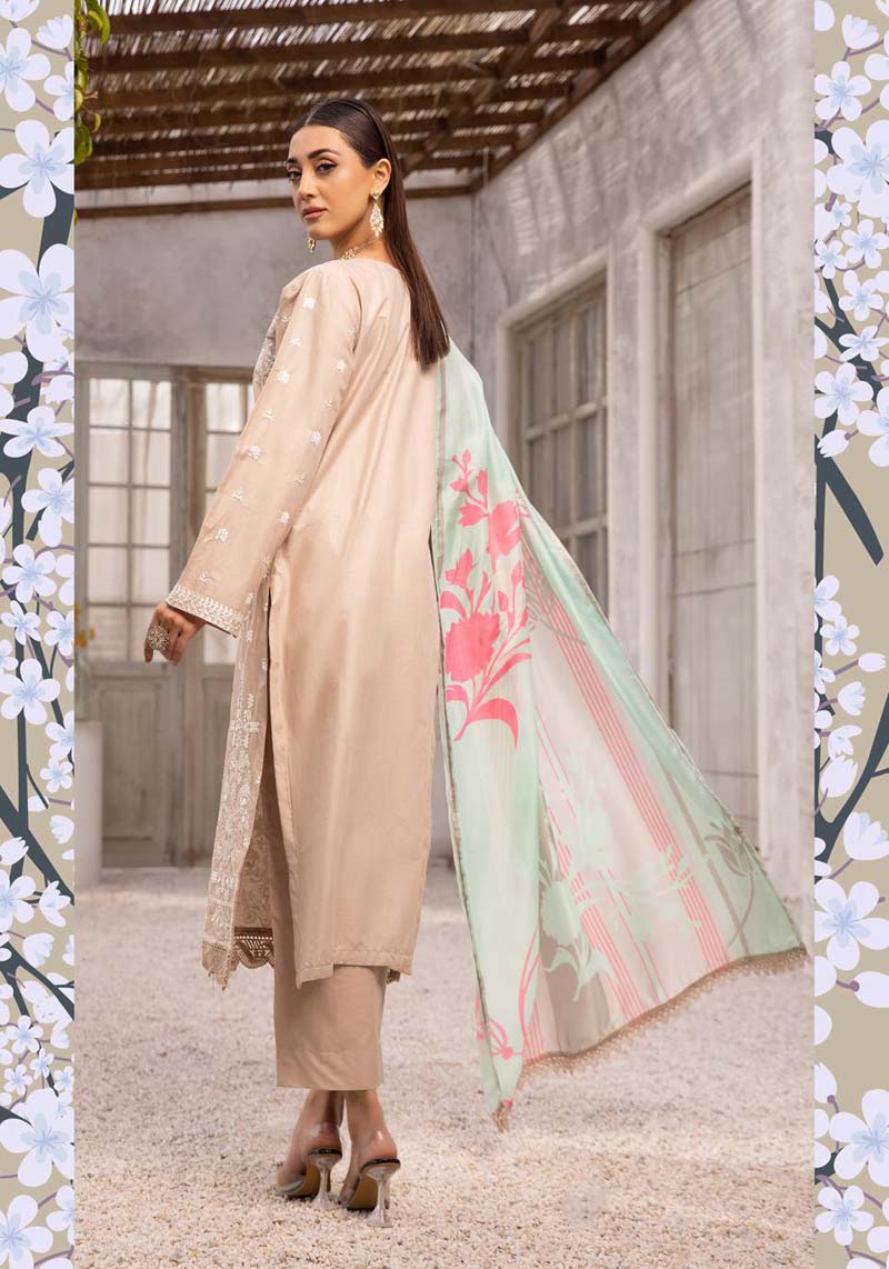 Limelight inspired 3 Piece Beige Cotton Outfit With Silk Dupatta - Desi Posh