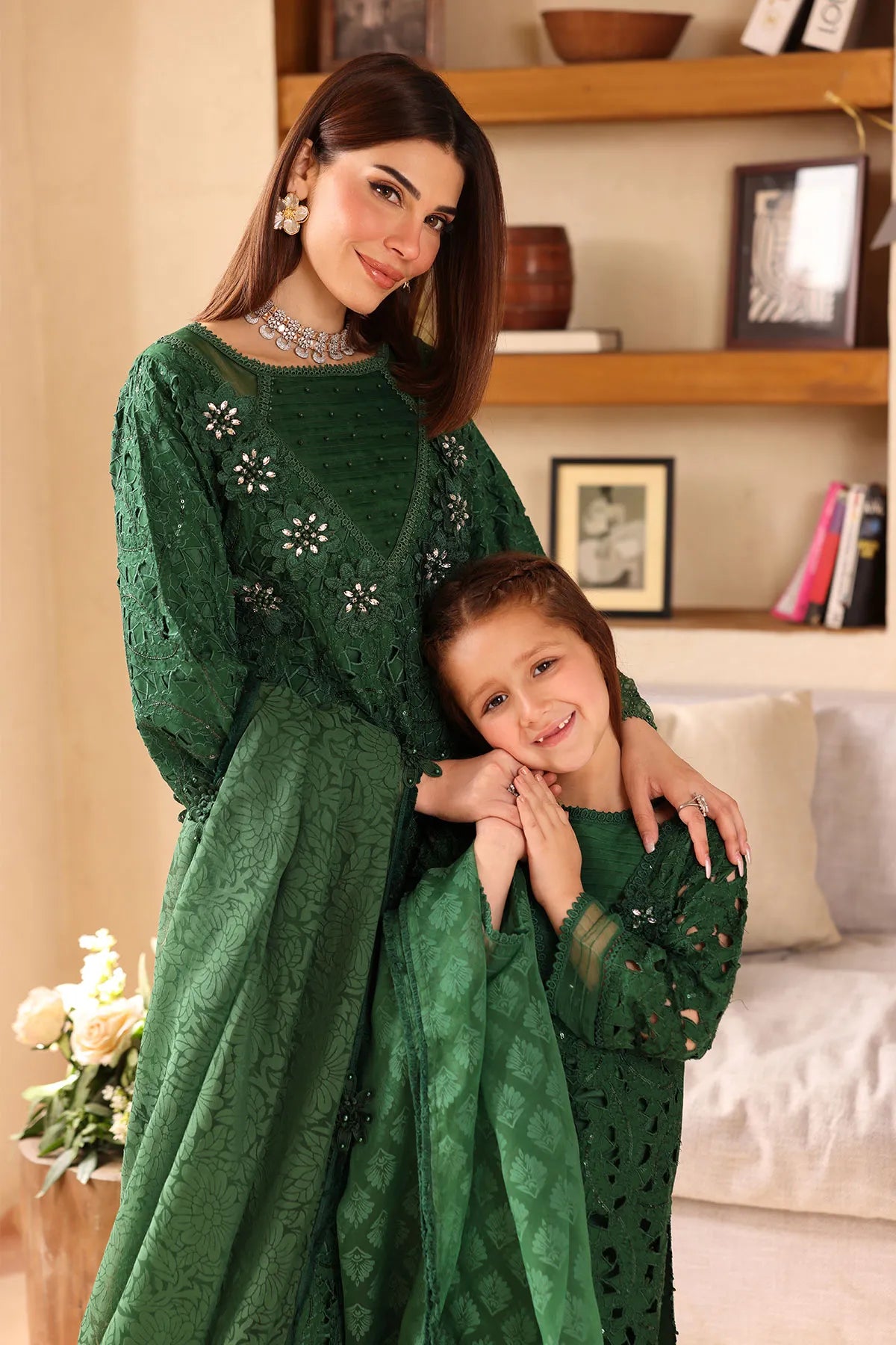 Ally's Mummy & Me Ladies Chikan Kari Embroidered Eid Outfit AL987 - Desi Posh
