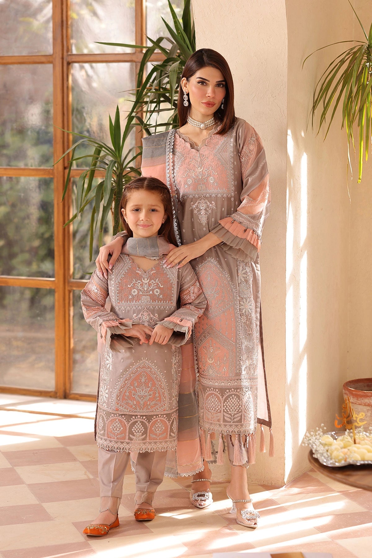 Ally's Mummy & Me Girls Embroidered Eid Outfit AL991K - Desi Posh