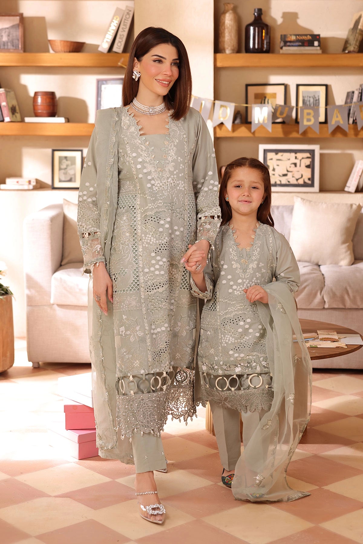 Ally's Mummy & Me Ladies Chikan Embroidered Eid Outfit AL990 - Desi Posh
