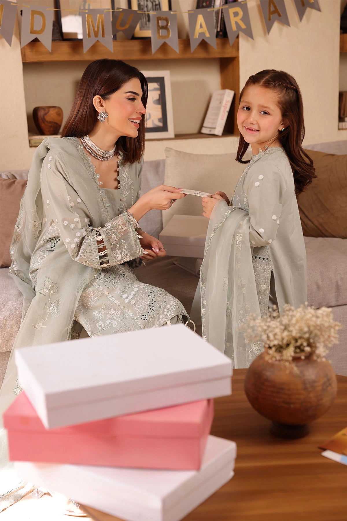 Ally's Mummy & Me Ladies Chikan Embroidered Eid Outfit AL990 - Desi Posh