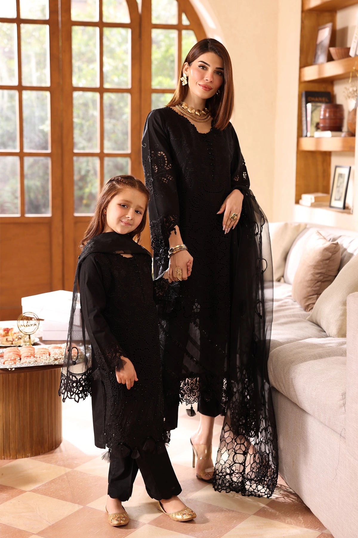Ally's Mummy & Me Ladies Chikan Embroidered Eid Outfit AL985 - Desi Posh