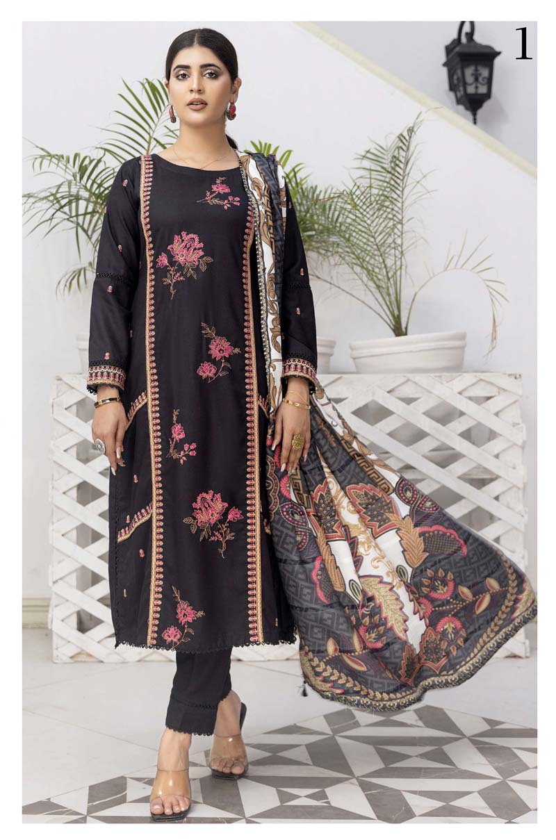 Maahi Dhanak Embroidered 3 Piece Winter Outfit With Shawl MSH01 - Desi Posh