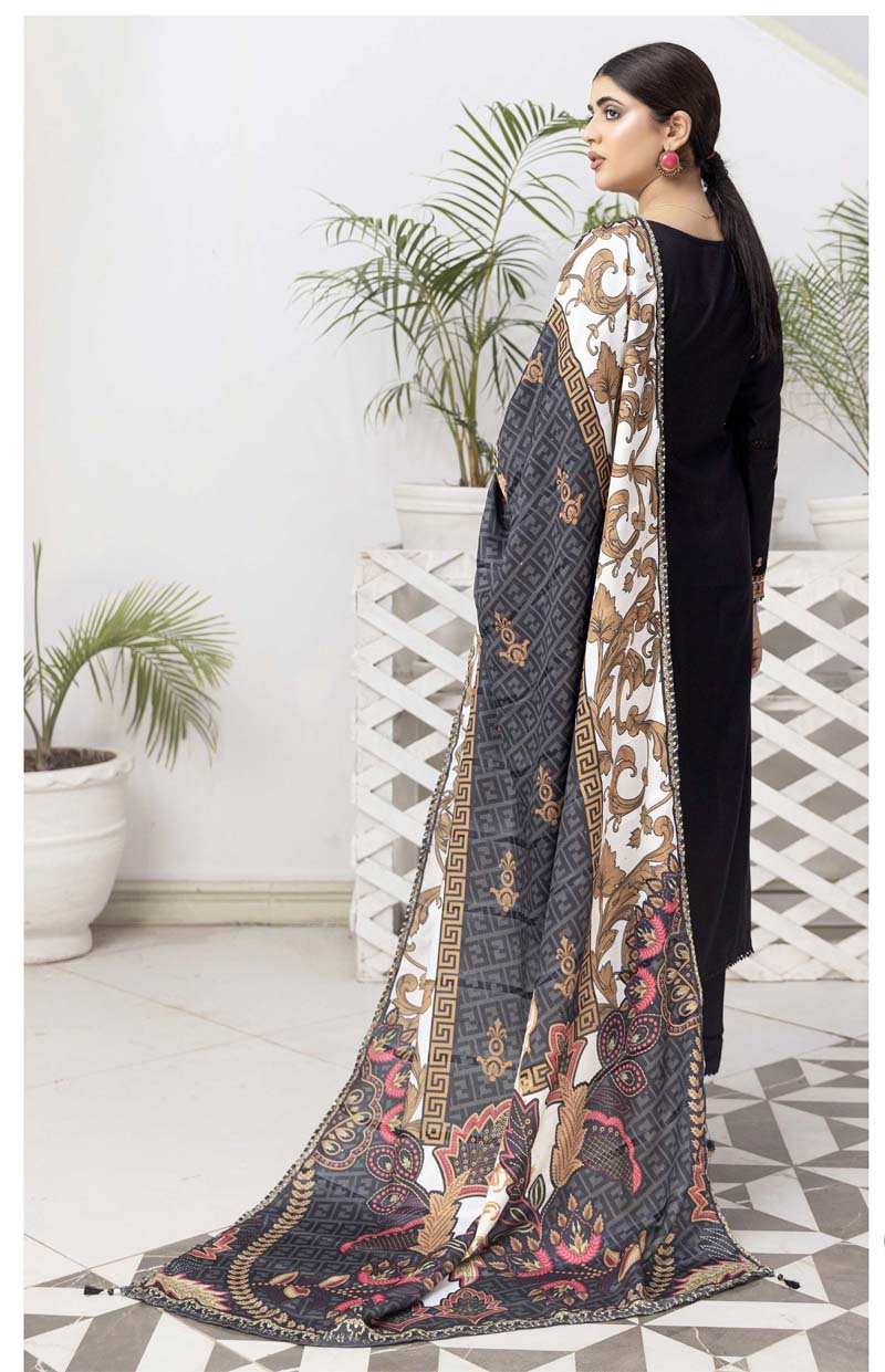 Maahi Dhanak Embroidered 3 Piece Winter Outfit With Shawl MSH01 - Desi Posh