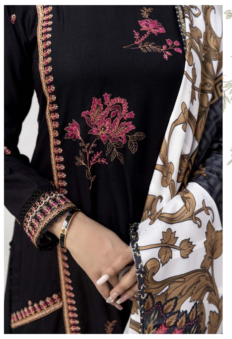 Maahi Dhanak Embroidered 3 Piece Winter Outfit With Shawl MSH01 - Desi Posh