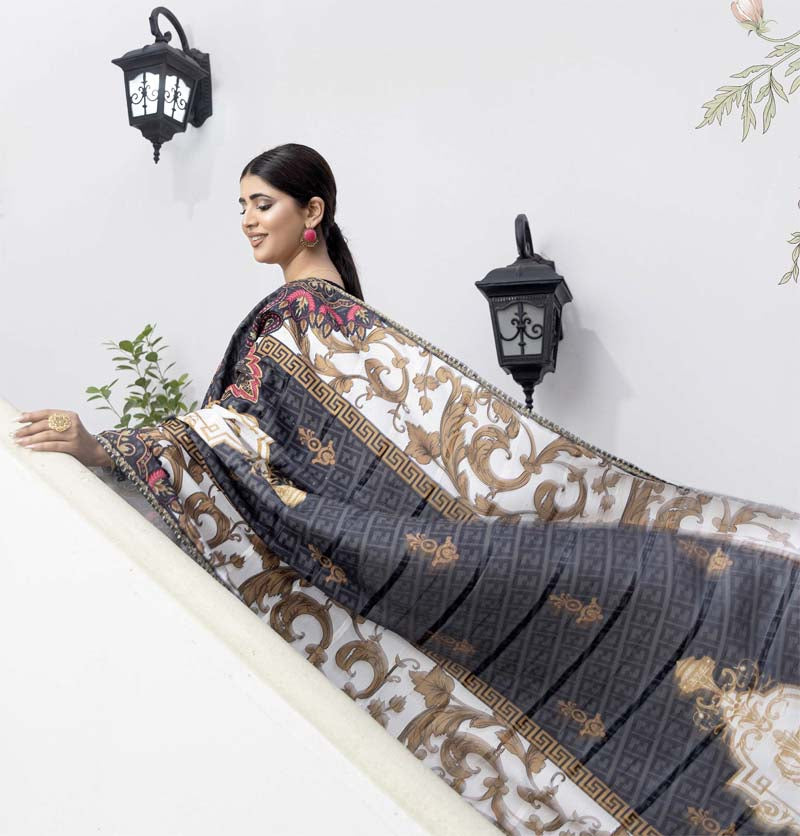 Maahi Dhanak Embroidered 3 Piece Winter Outfit With Shawl MSH01 - Desi Posh