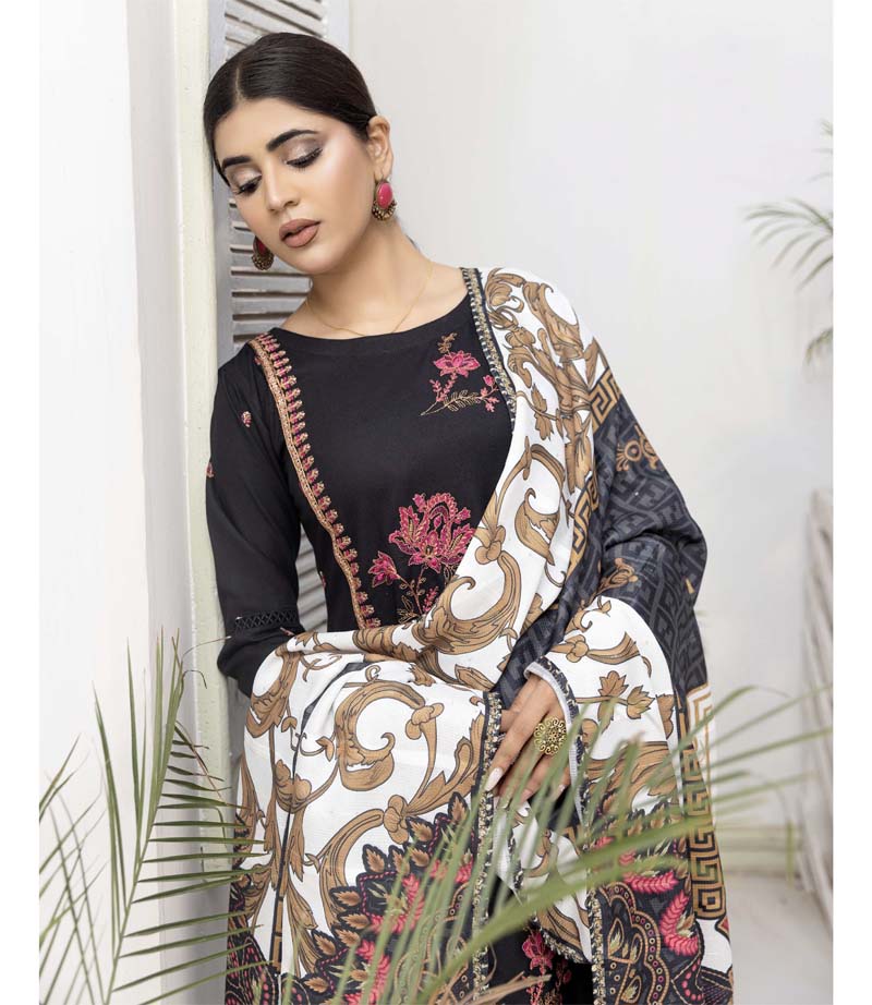 Maahi Dhanak Embroidered 3 Piece Winter Outfit With Shawl MSH01 - Desi Posh