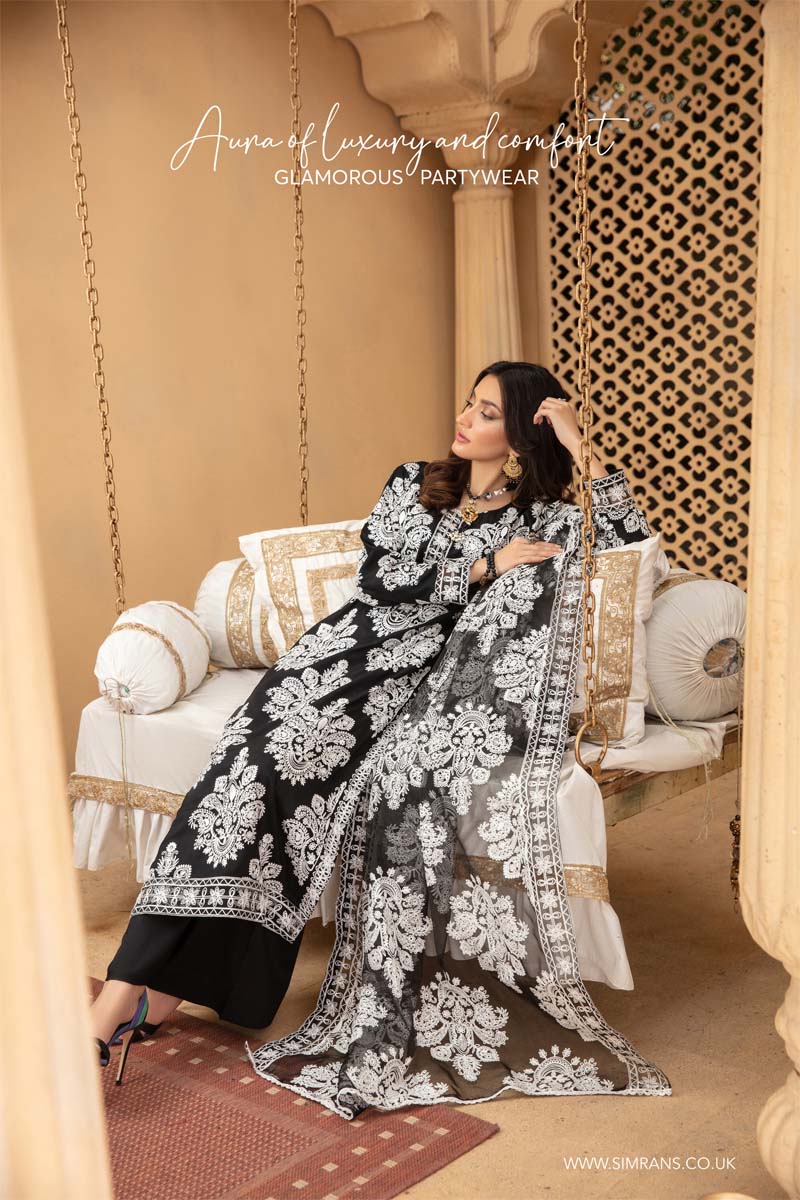Marea Black Linen Embroidered 3 Piece Suit With Organza Dupatta - Desi Posh