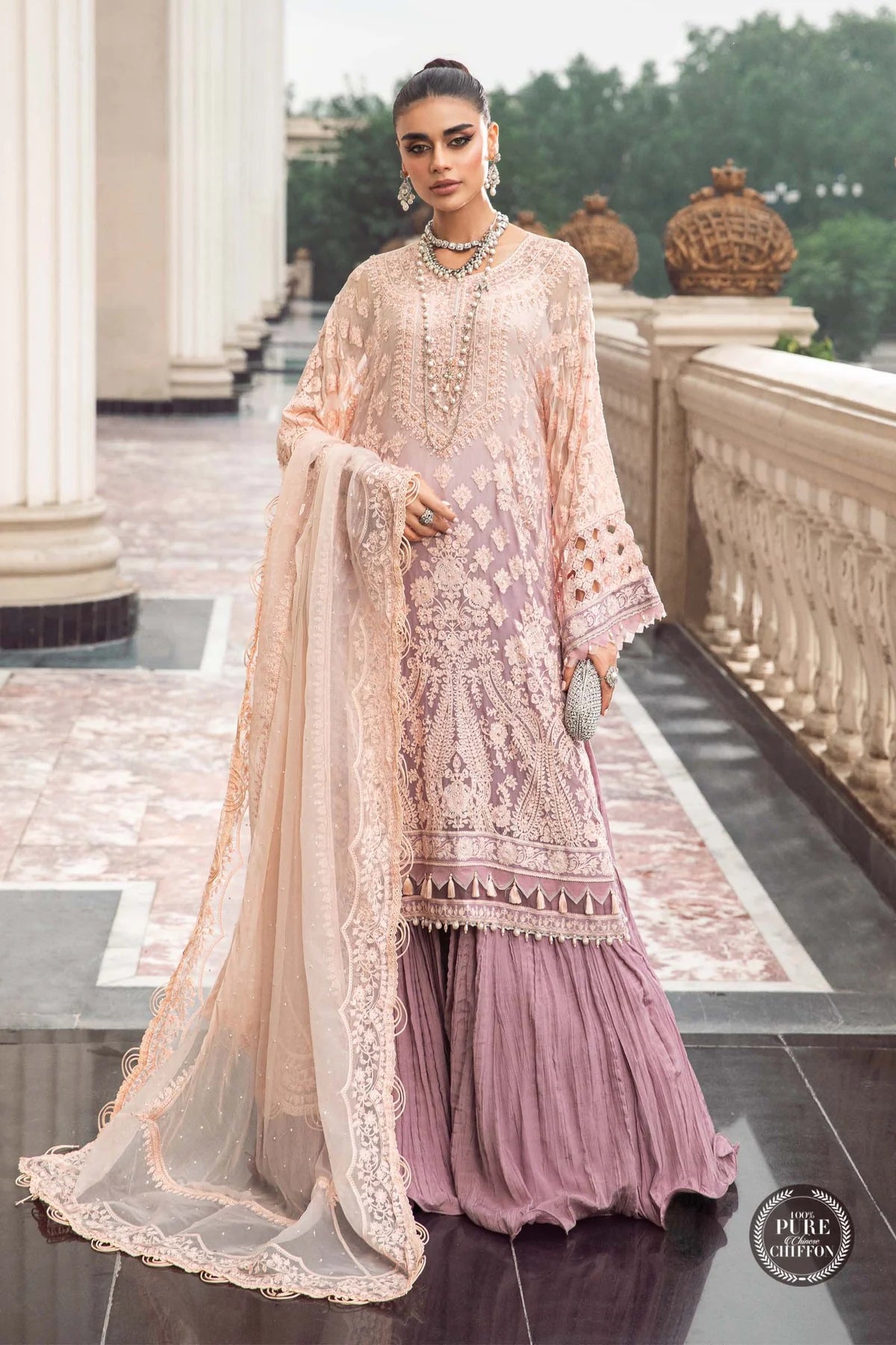 Maria B Inspired Mbroidered Gharara 3 Piece Wedding Outfit - Desi Posh