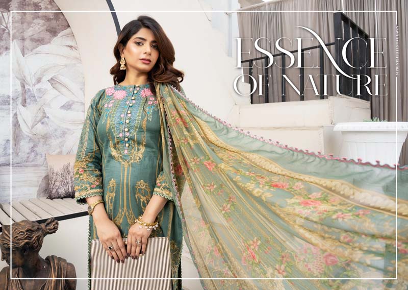 Maria B M-Prints Inspired 3 Piece Lawn Long Kameez Green Outfit