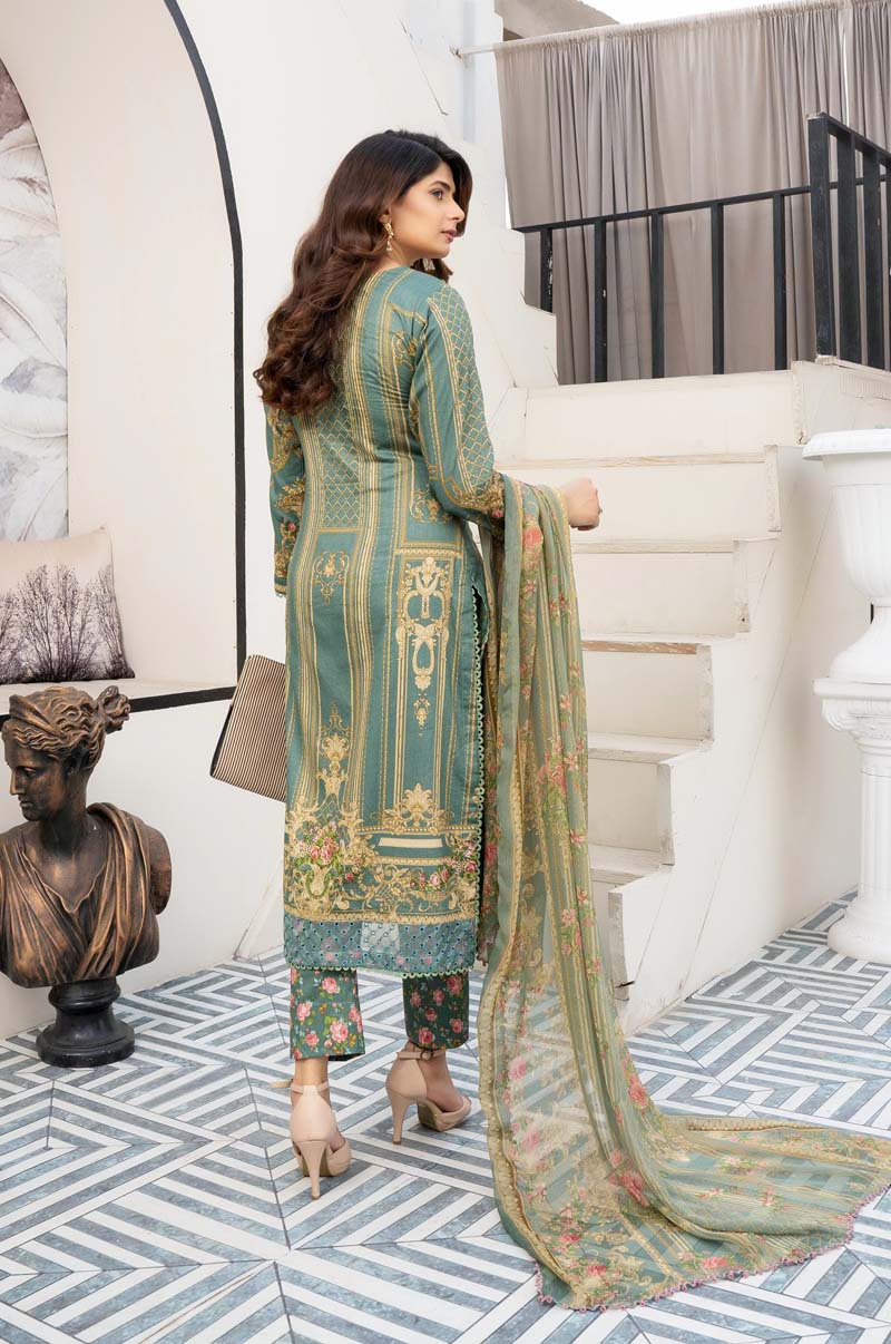 Maria B M-Prints Inspired 3 Piece Lawn Long Kameez Green Outfit