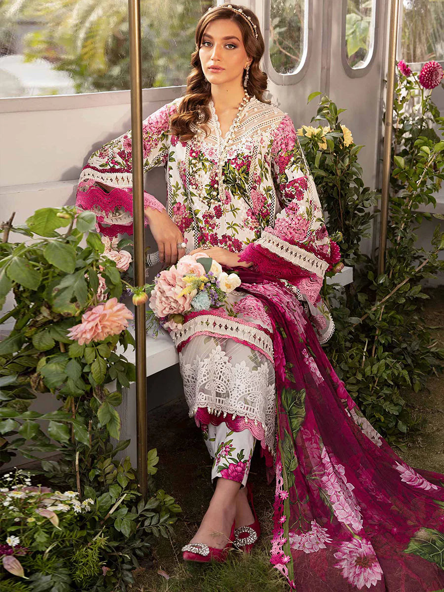 Maria B Inspired Embroidered 3 Piece Outfit With Silk Dupatta MPT-2102-A - Desi Posh