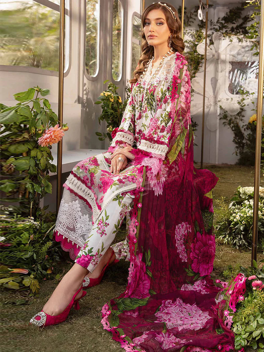 Maria B Inspired Embroidered 3 Piece Outfit With Silk Dupatta MPT-2102-A - Desi Posh