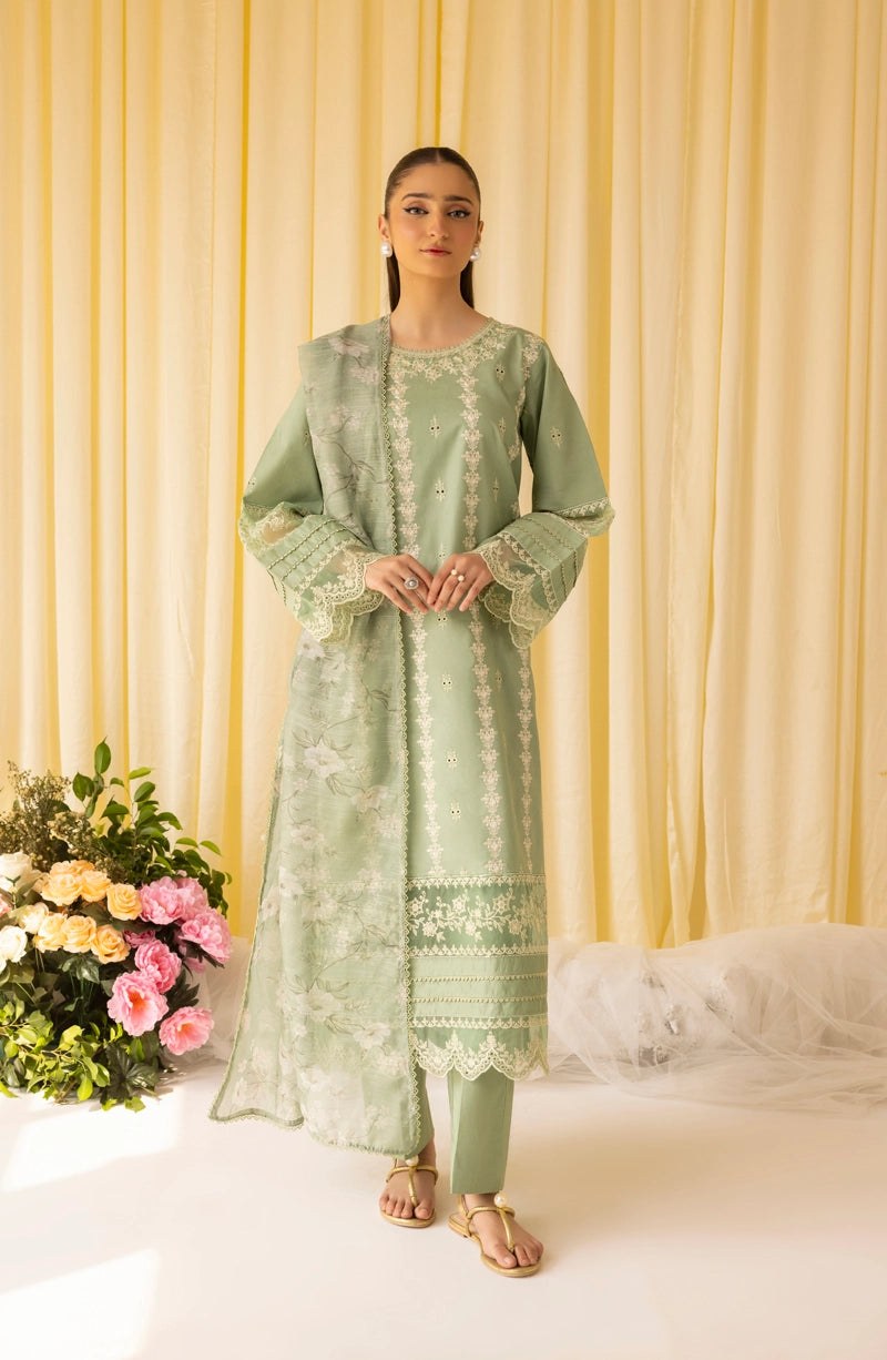Dania Chikan Kari Luxe 3 Piece Cotton Lawn Eid Outfit Mint Green