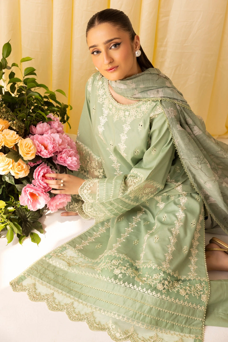 Dania Chikan Kari Luxe 3 Piece Cotton Lawn Eid Outfit Mint Green