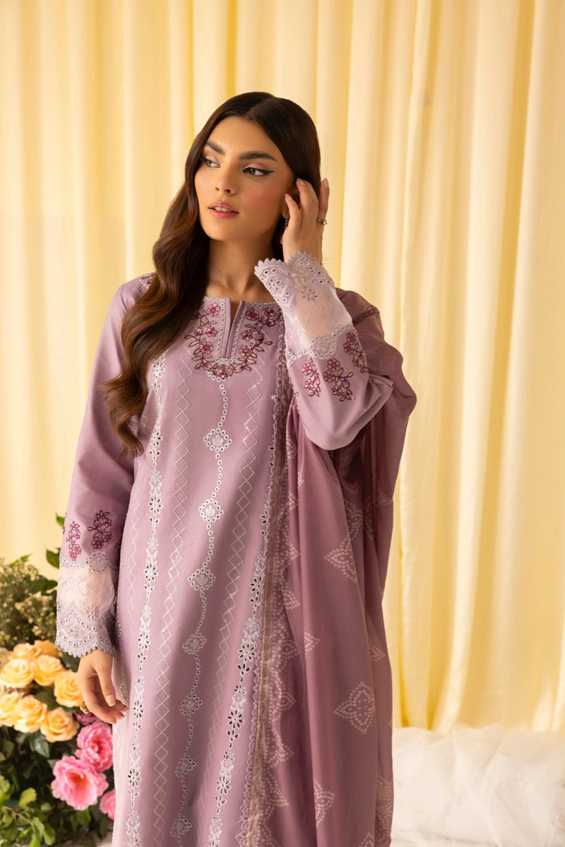 Dania Chikan Kari Luxe 3 Piece Cotton Lawn Eid Outfit Lilac