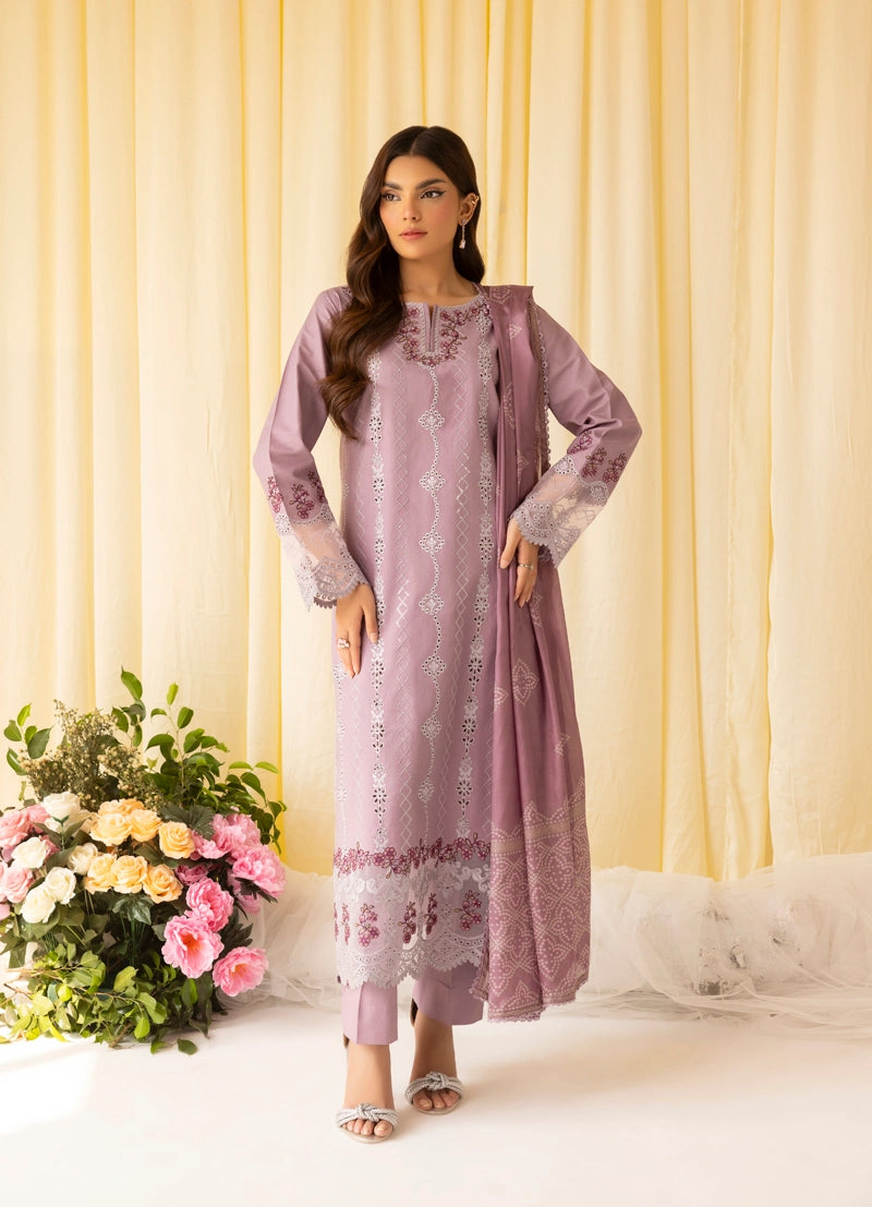 Dania Chikan Kari Luxe 3 Piece Cotton Lawn Eid Outfit Lilac