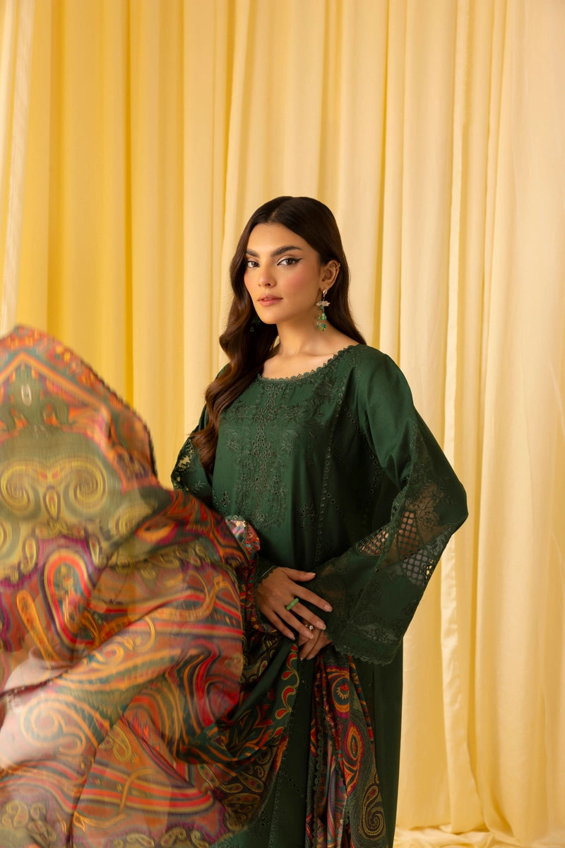 Dania Chikan Kari Luxe 3 Piece Cotton Lawn Eid Outfit Green