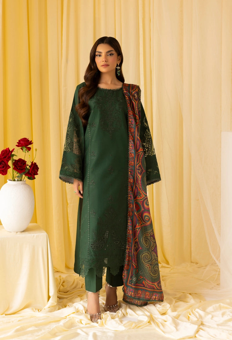 Dania Chikan Kari Luxe 3 Piece Cotton Lawn Eid Outfit Green