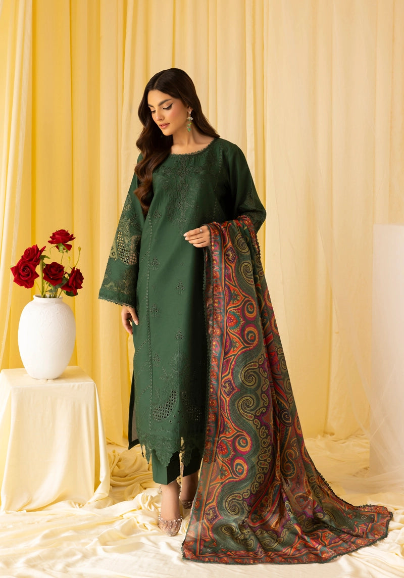Dania Chikan Kari Luxe 3 Piece Cotton Lawn Eid Outfit Green
