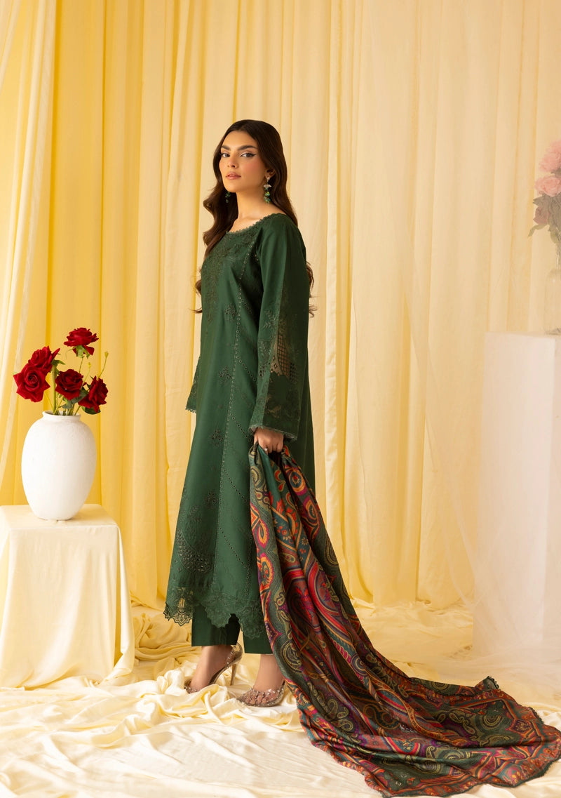 Dania Chikan Kari Luxe 3 Piece Cotton Lawn Eid Outfit Green
