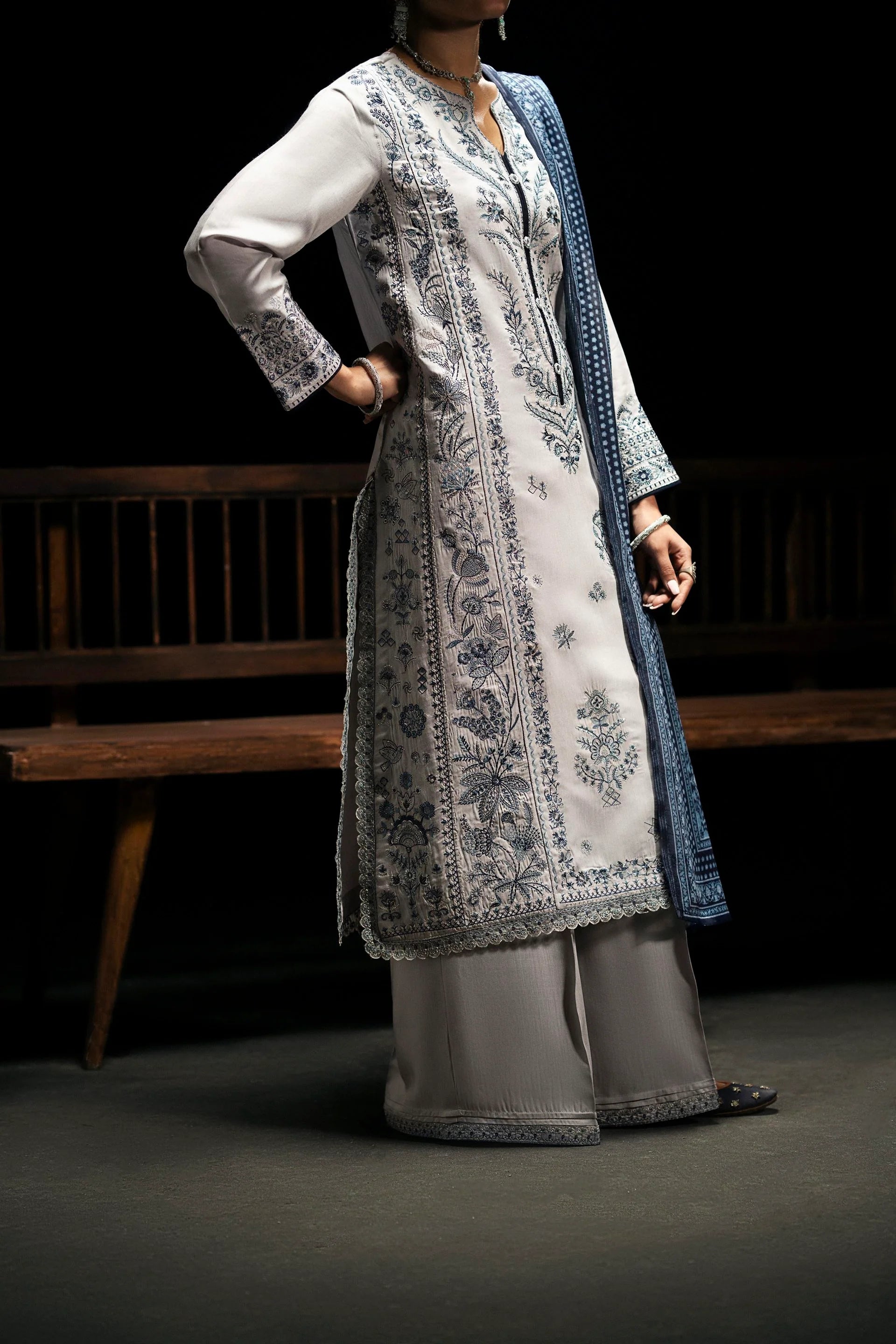 Boutique Eid Collection Celestial Frost Embroidered Viscose Suit - Desi Posh