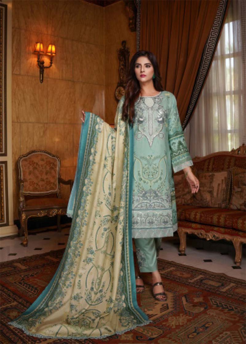 Munira Embroidered Dhanak Linen Outfit with Wool Shawl MSL1