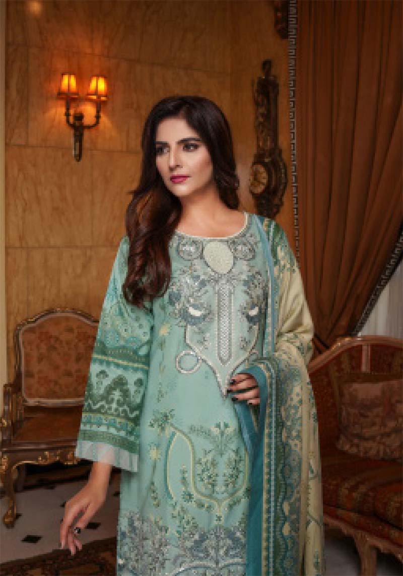 Munira Embroidered Dhanak Linen Outfit with Wool Shawl MSL1