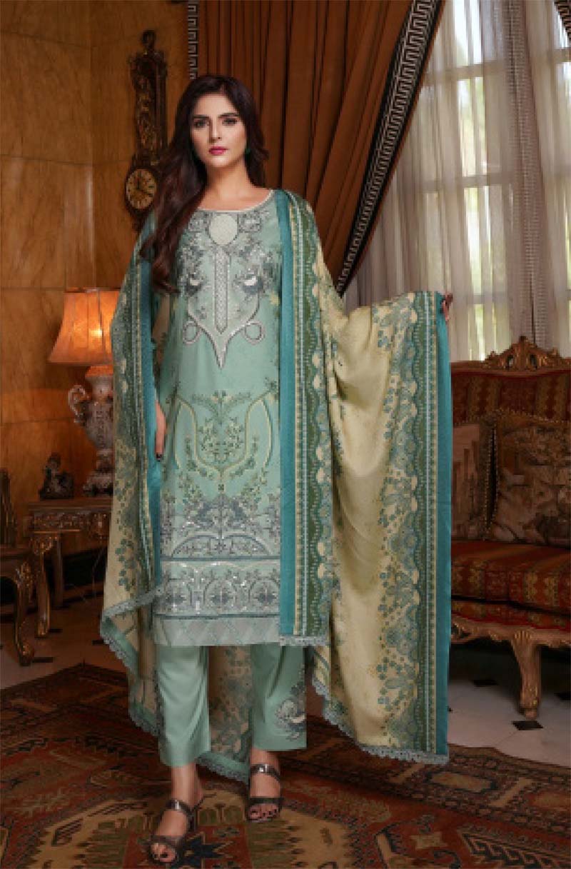 Munira Embroidered Dhanak Linen Outfit with Wool Shawl MSL1