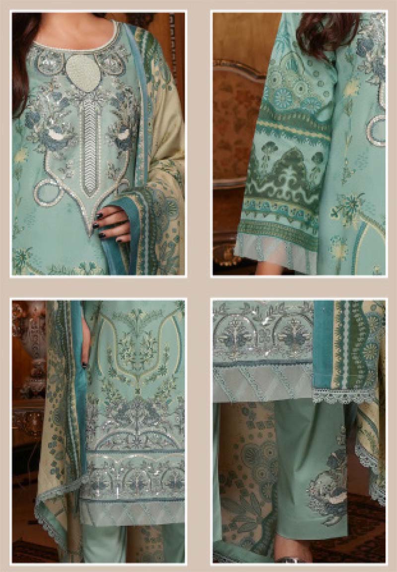 Munira Embroidered Dhanak Linen Outfit with Wool Shawl MSL1