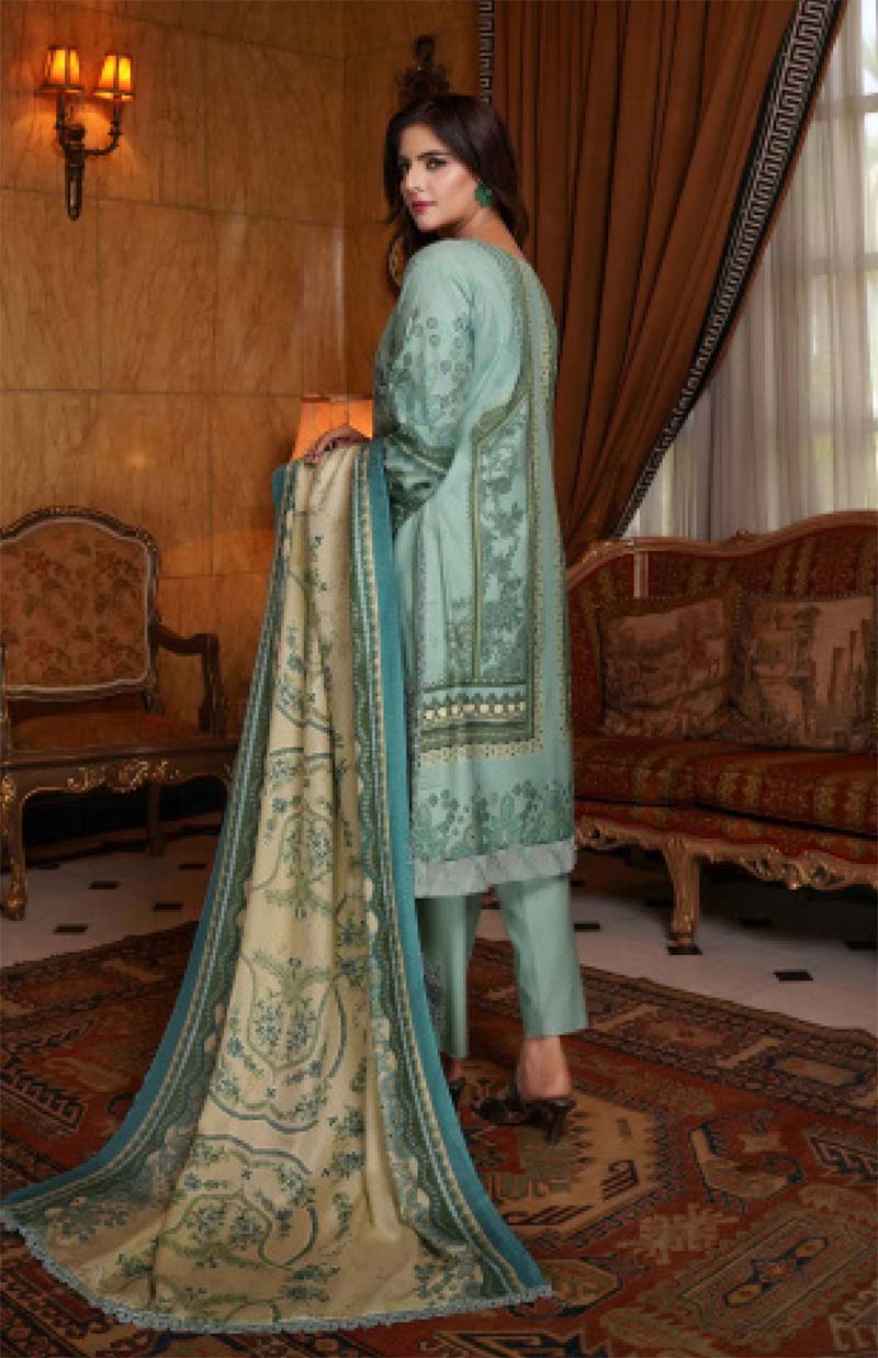 Munira Embroidered Dhanak Linen Outfit with Wool Shawl MSL1