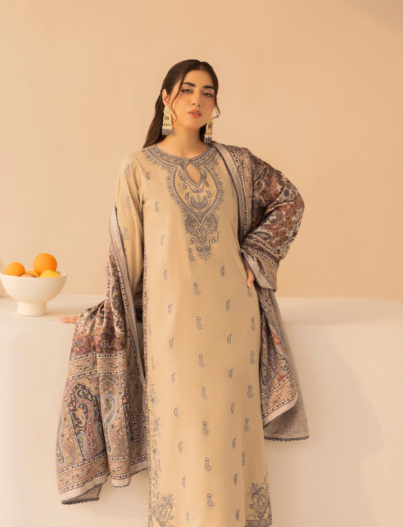 Rozana Dhanak Winter Collection Desert Elegance 3 Piece Embroidered Suit