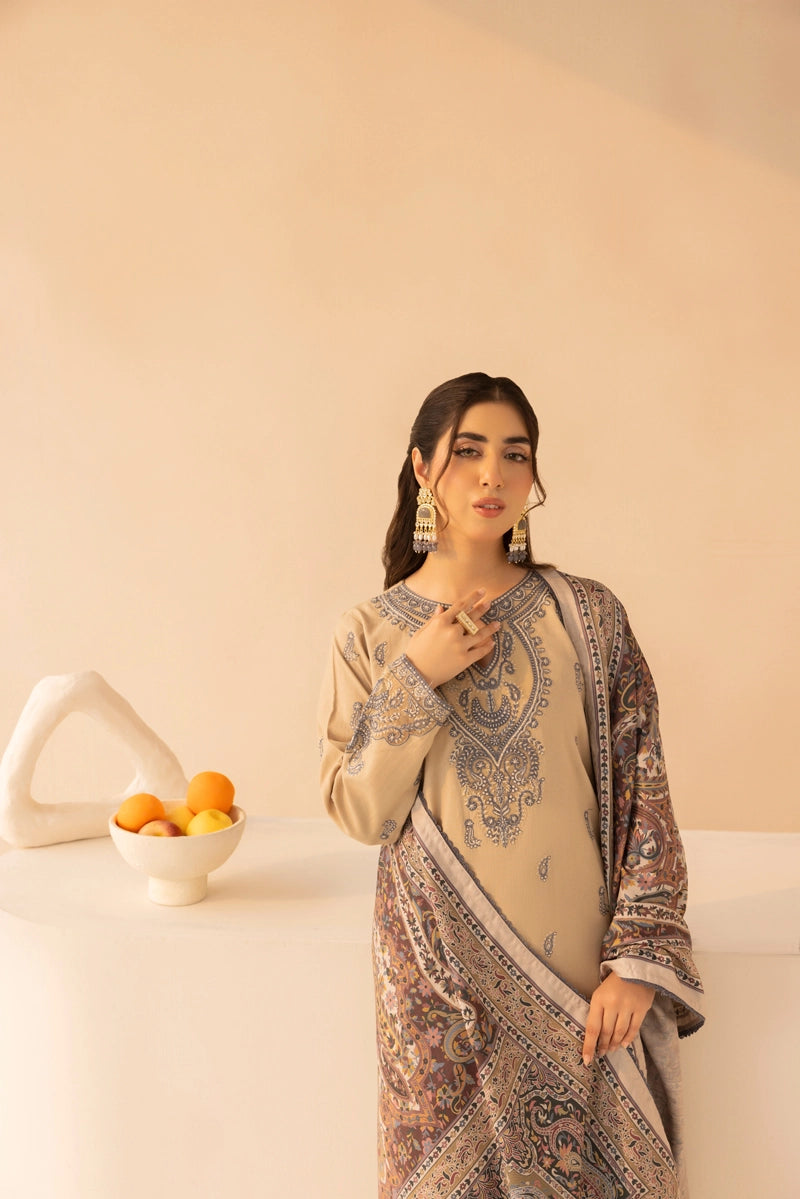 Rozana Dhanak Winter Collection Desert Elegance 3 Piece Embroidered Suit