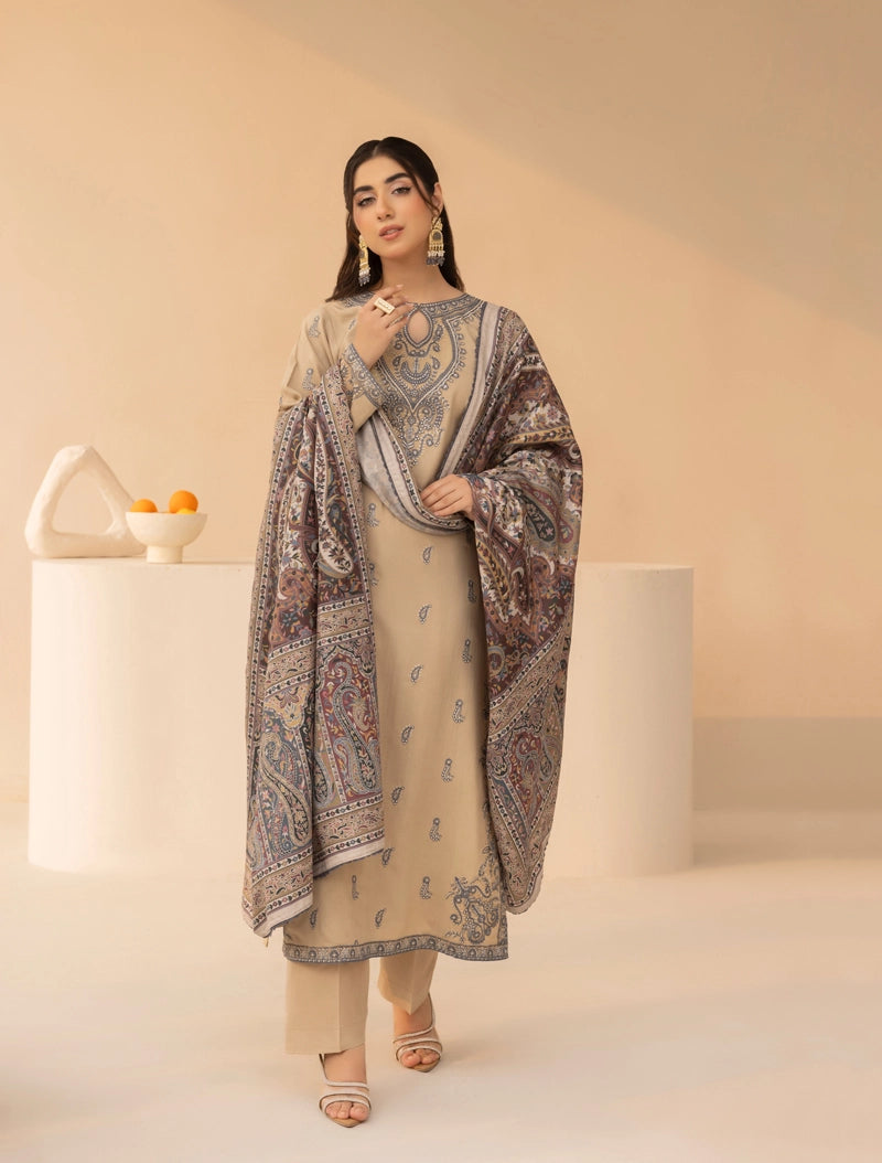 Rozana Dhanak Winter Collection Desert Elegance 3 Piece Embroidered Suit