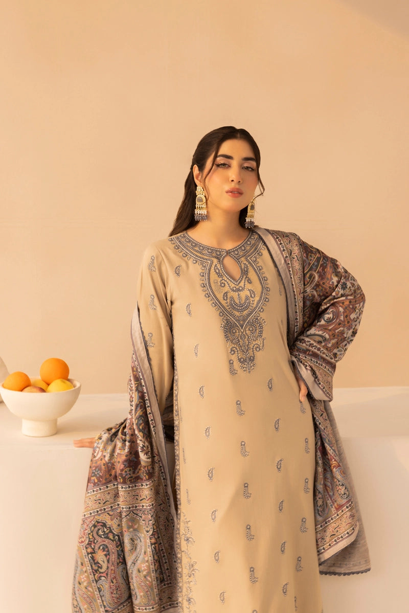 Rozana Dhanak Winter Collection Desert Elegance 3 Piece Embroidered Suit