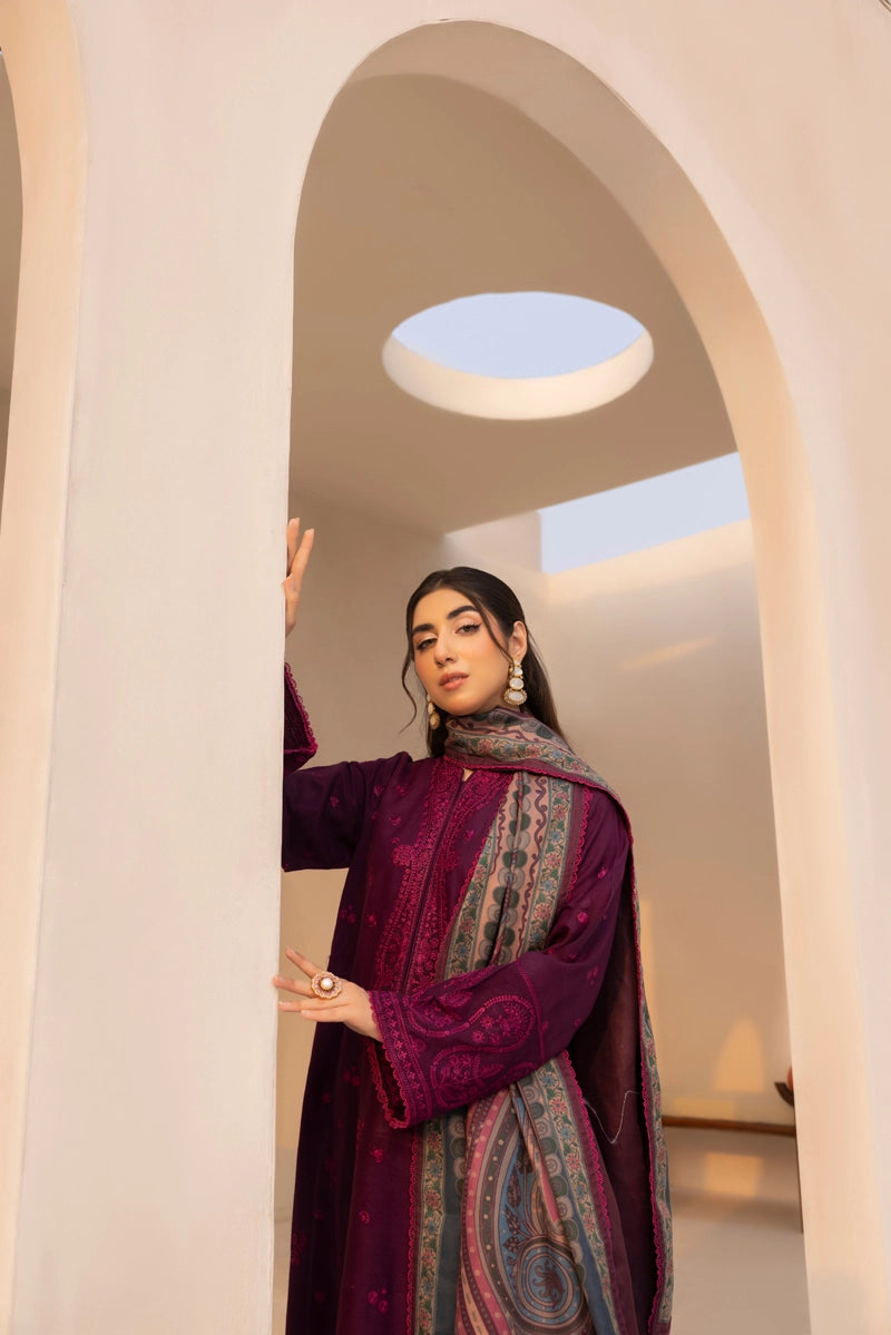 Rozana Dhanak Winter Collection Sapphire Bloom 3 Piece Embroidered Suit