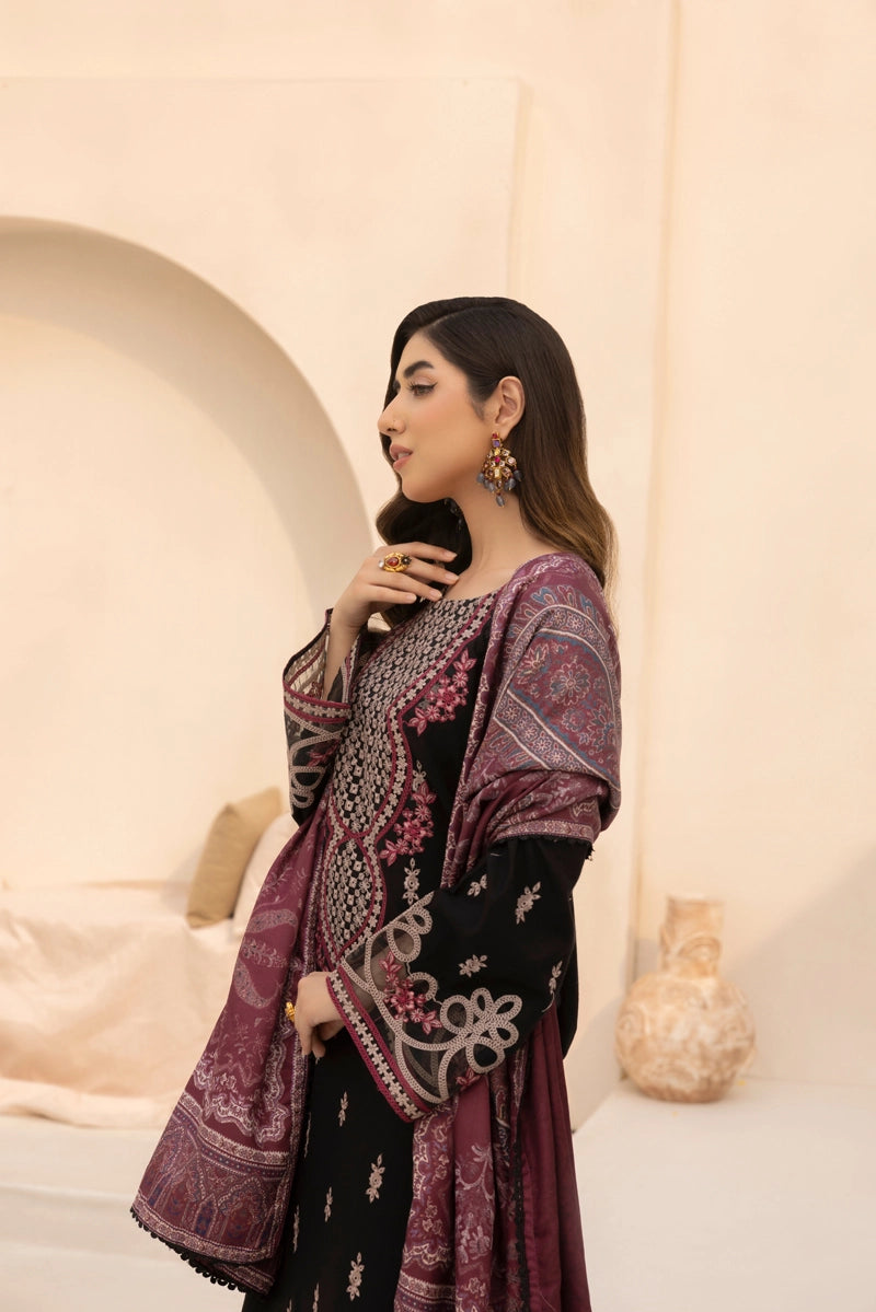 Rozana Dhanak Winter Collection Midnight Rose 3 Piece Embroidered Suit